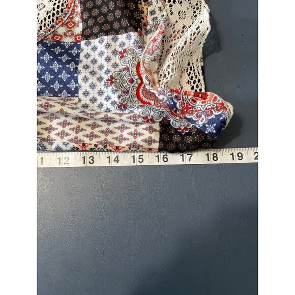 Patchwork Print Boho Top With Lace Ruffle Sleeves Bobbie Brooks Large Lagom - Picture 3 of 11